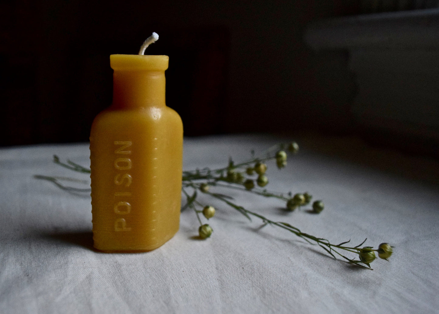 Poison Bottle Candle in Pure Beeswax - Antique 1800s Apothecary Bottle Candle, Burnable Bottle, Beeswax, Beeswax Candle, Vintage