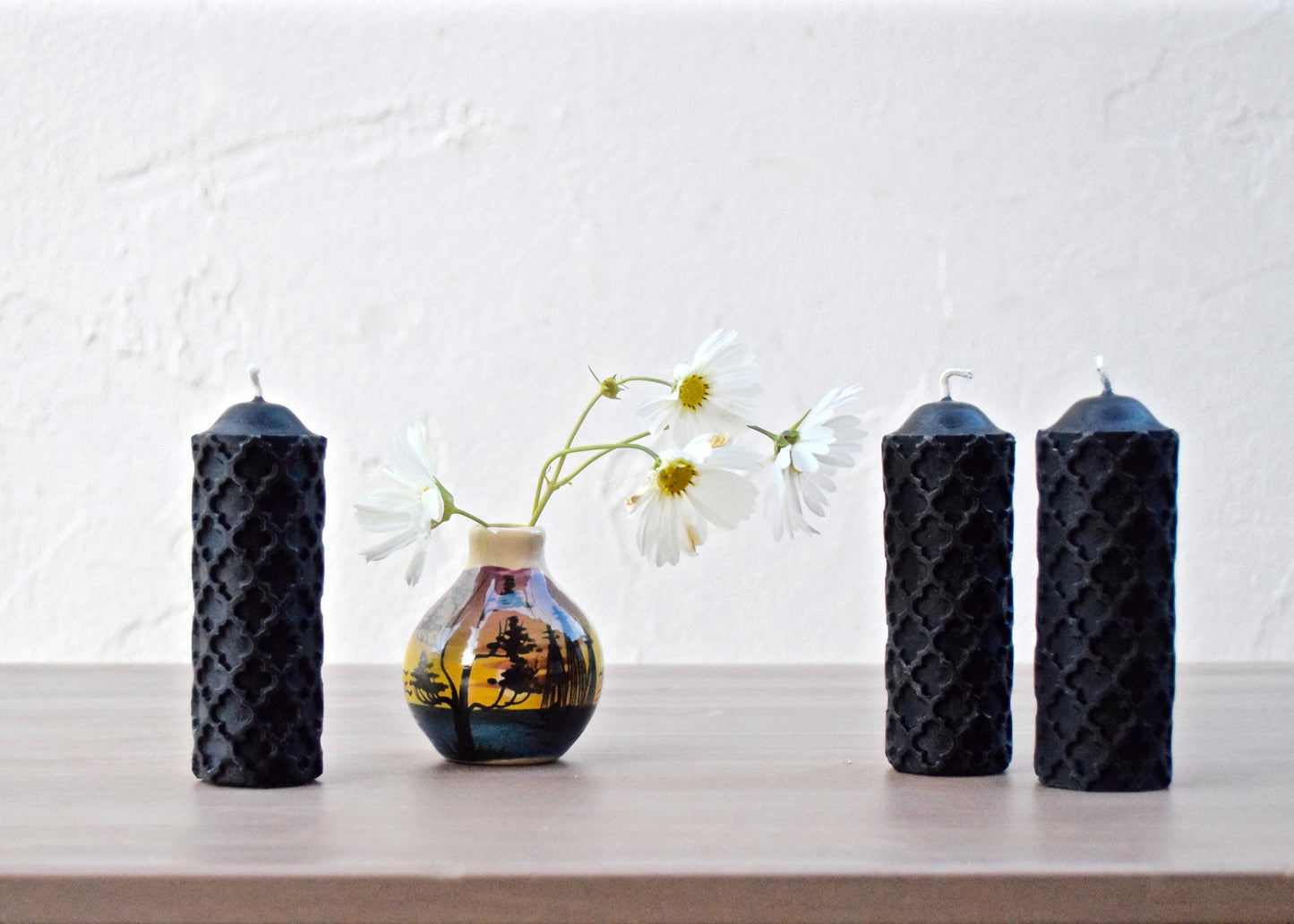 Black Beeswax Candles SET of 4 - Black, Candle, Beeswax, Pillar Candle