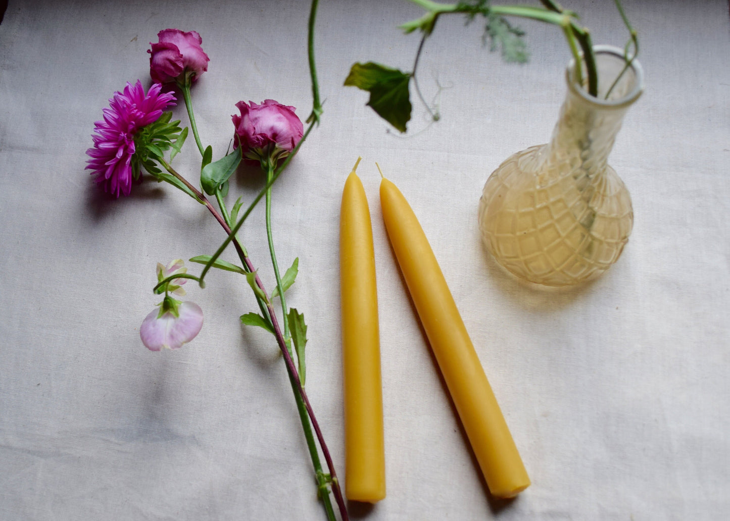 Pair of Two 8" Beeswax Taper Candles// Tapers, Beeswax, Candles // 100% Pure Handfiltered Beeswax, Hygge Home