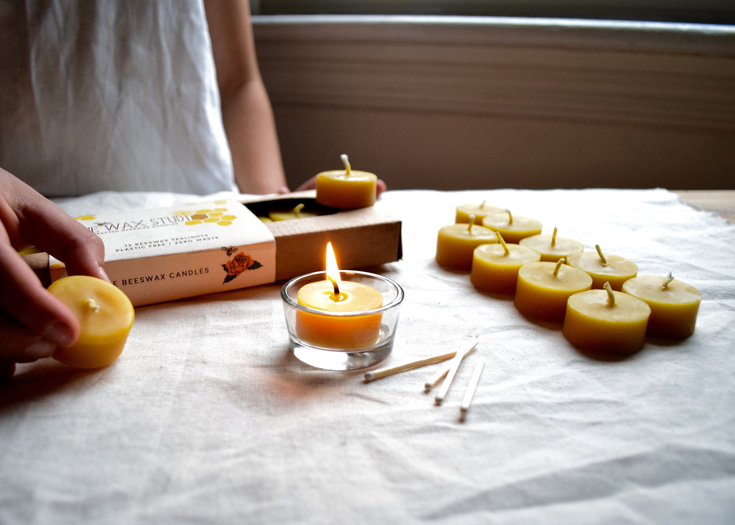 Beeswax Tealights - Candles - Plastic-free Beeswax Tealight Candles Set of 12 / Zero-Waste, Beeswax, Tealights, Tealight Candles