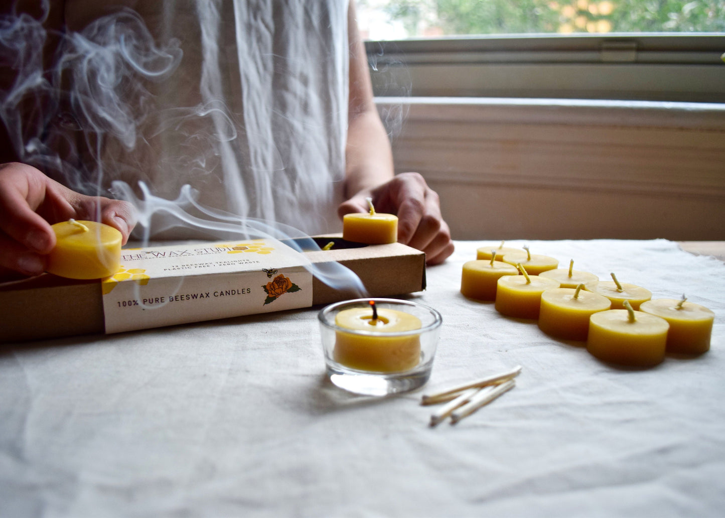 Beeswax Tealights - Candles - Plastic-free Beeswax Tealight Candles Set of 12 / Zero-Waste, Beeswax, Tealights, Tealight Candles