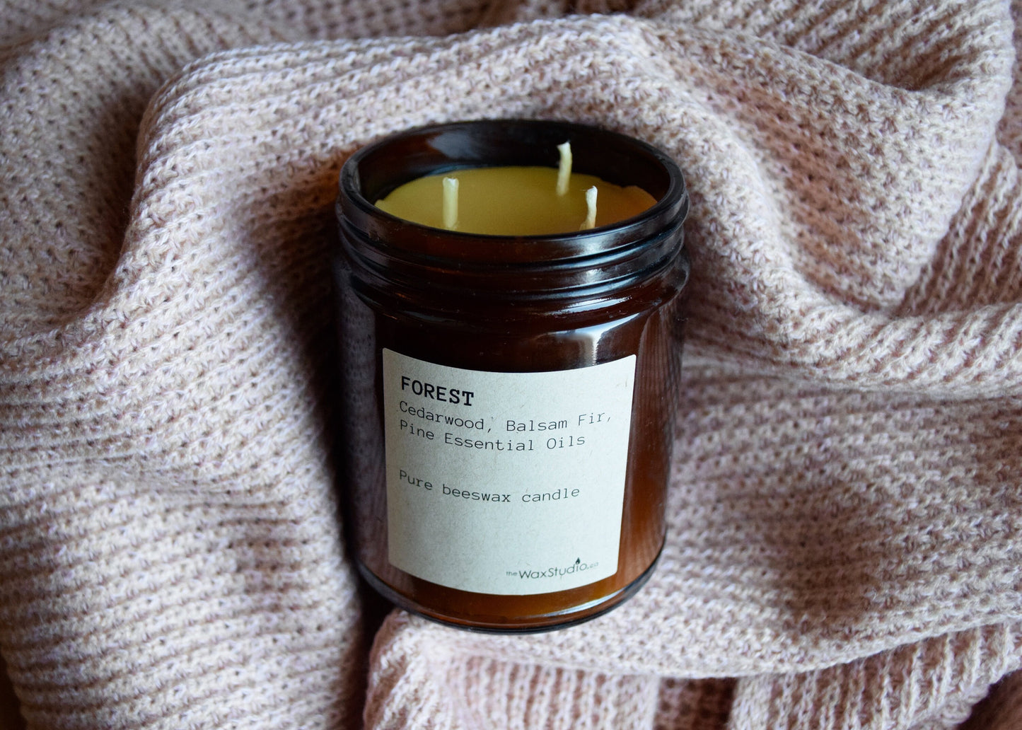 Aromatherapy Beeswax Jar Candle - FOREST - Triple Wick // Woodland Aroma - Beeswax Candle - Amber Glass Jar Candle - 50 hour burn time