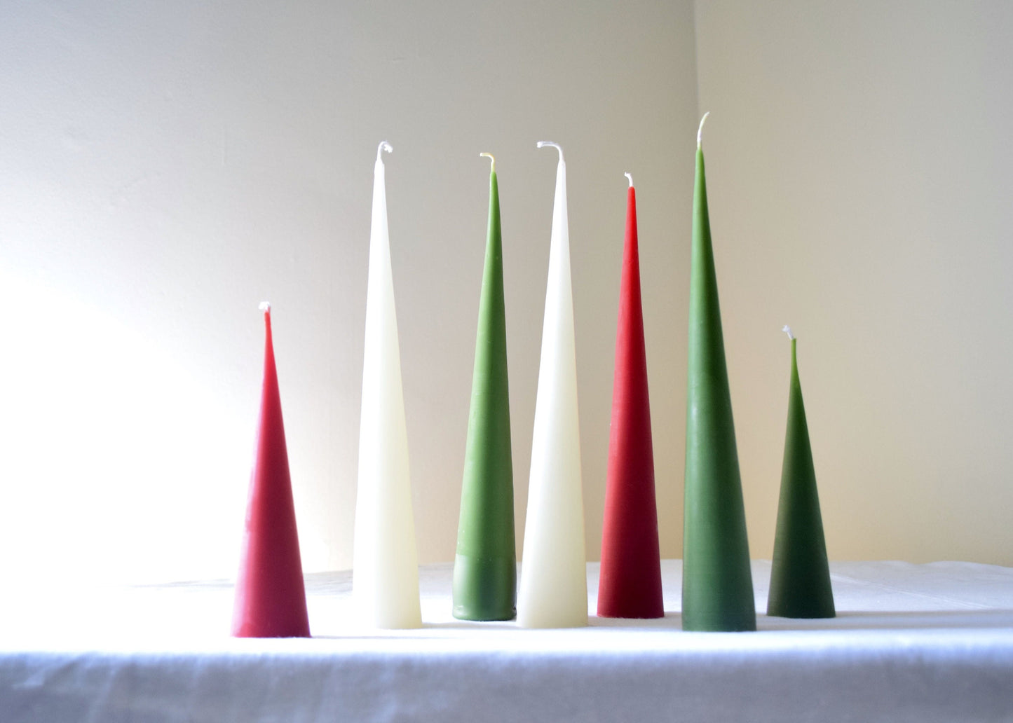 Christmas Candles - Beeswax Cone Candles // One Candle, Beeswax Candle, Candle, Beeswax, Modern Taper, Red White and Green