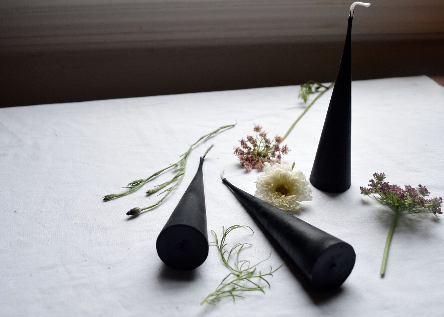 Black Candle - Beeswax Candle Cone  6" 8" 10" // One Candle, Minimalist, Black, Beeswax Candle, Candle, Beeswax, Halloween, Cone Taper