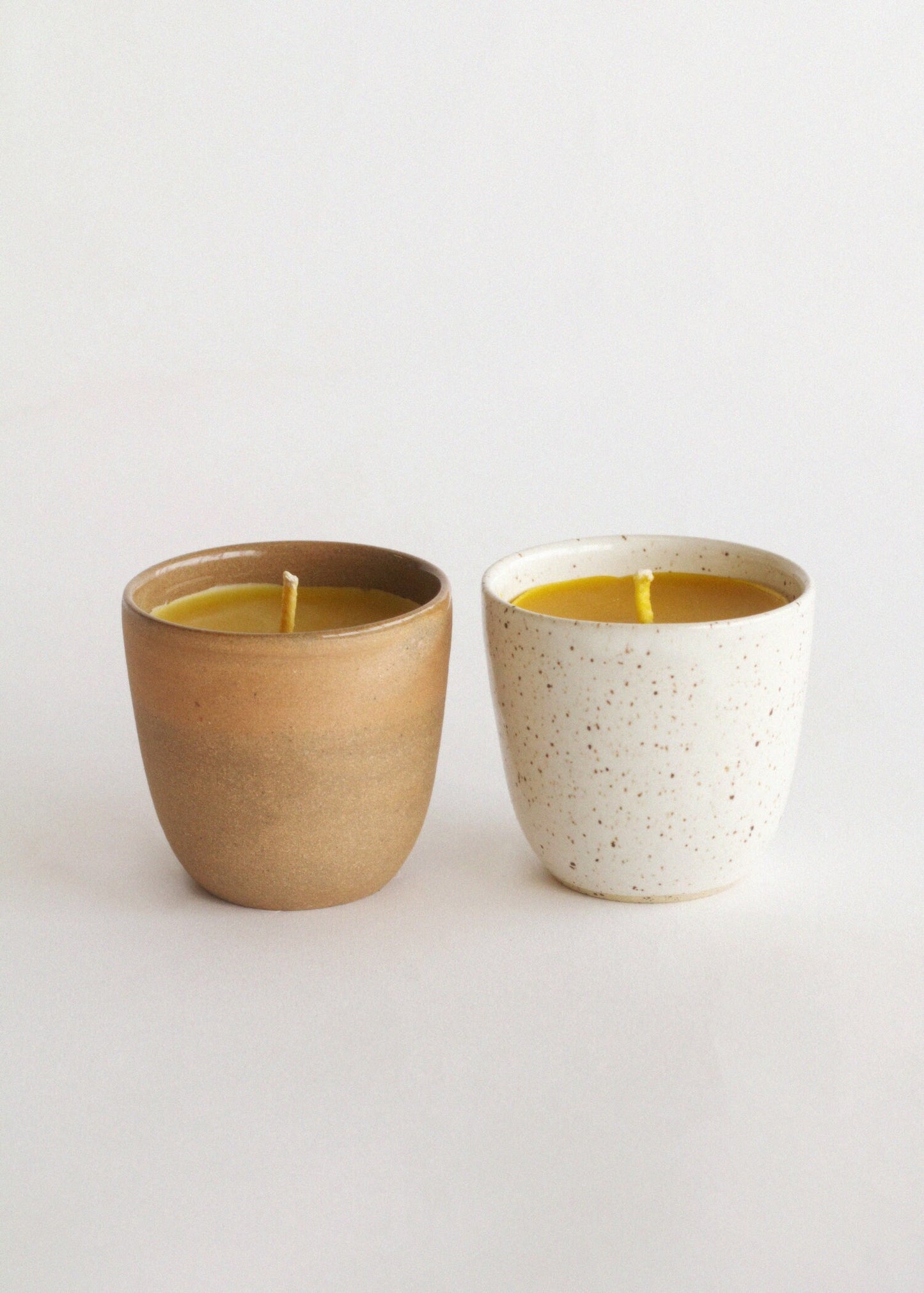 Terracotta Beeswax Candle - Tumbler - 5 oz. Stoneware Cup in Brown or White- Beeswax Candle - Hygge Home