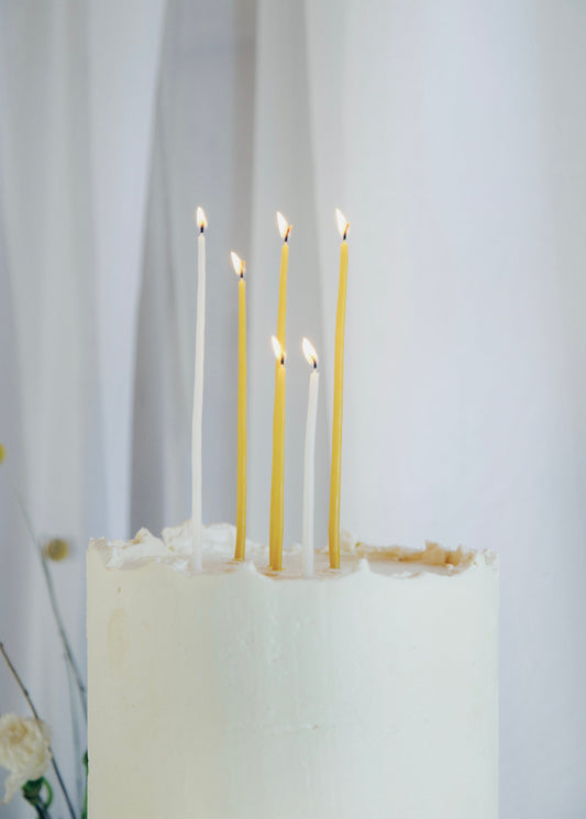 Tall Slim Beeswax Birthday Candles / 7" or 5" - Set of 8 in White or Yellow - Pure Beeswax Candles, Cake Decor, Anniversary