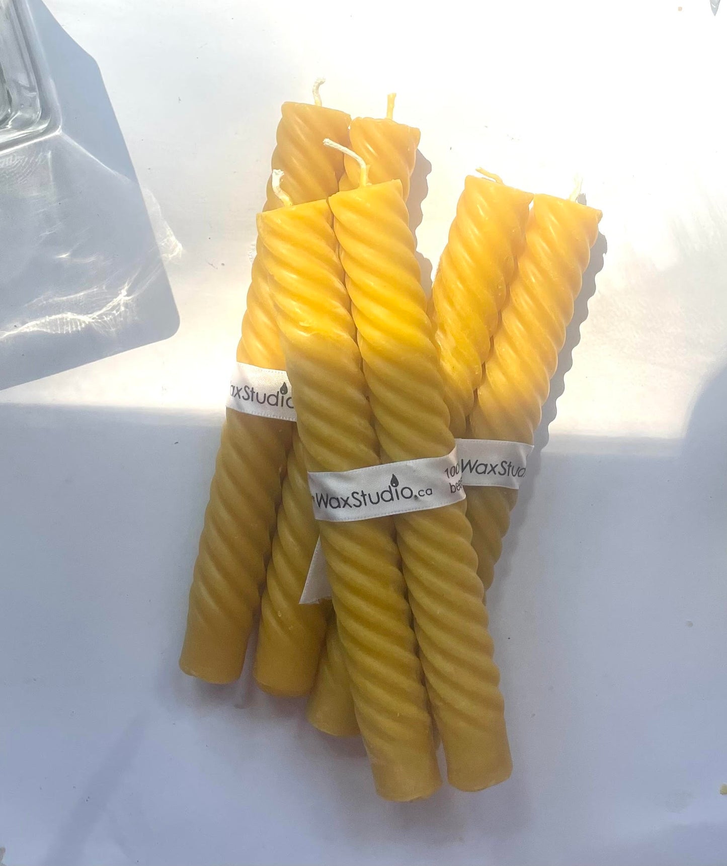 Spiral Tapers in Pure Beeswax - Pair of Two 8" - Beeswax Tapers - Candles - Beeswax Candles, Twisted Taper Candles